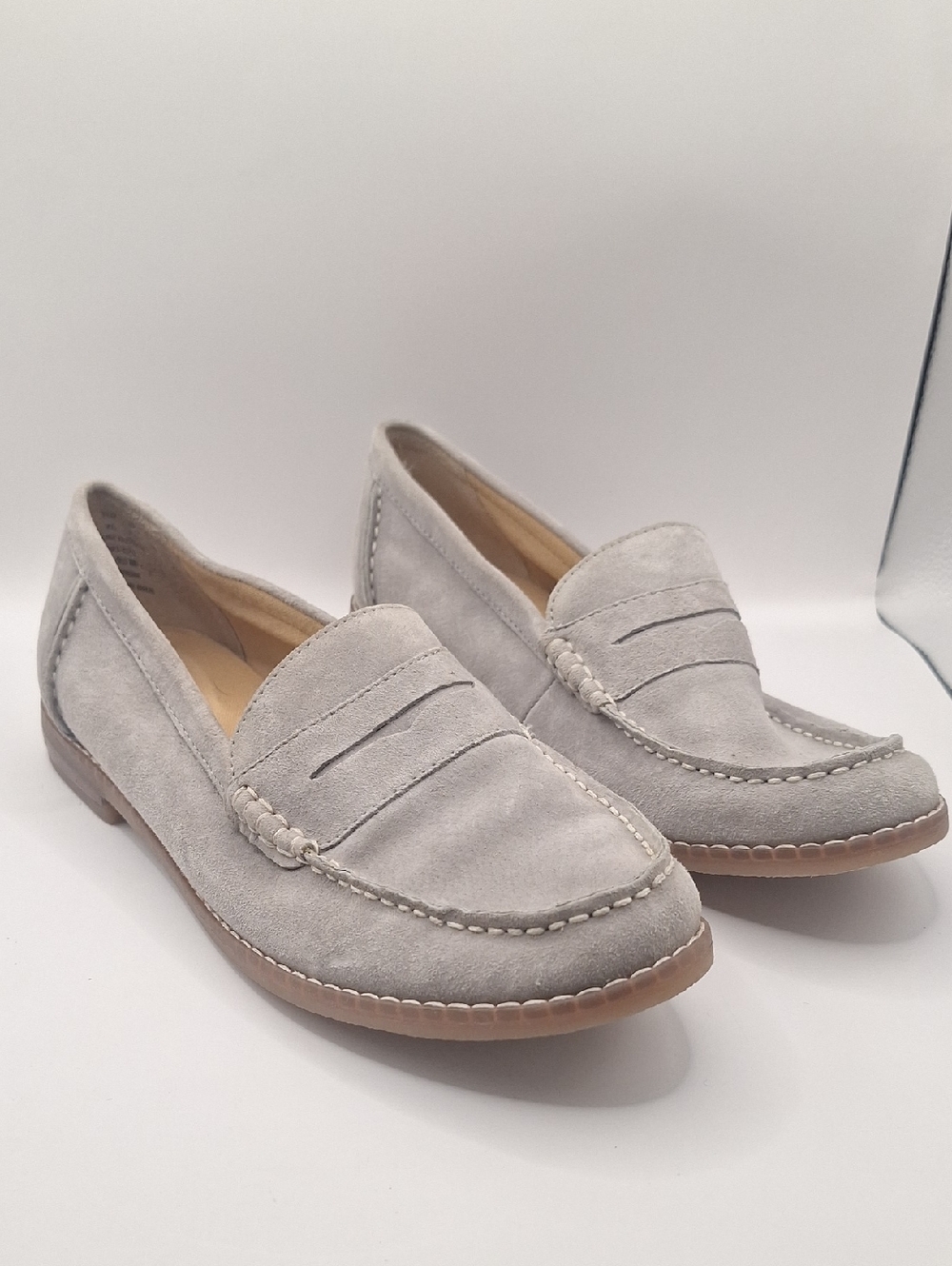 Hush Puppies Light Grey Suede Penny Loafers for Women